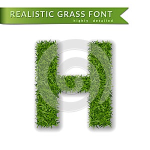 Grass letter H, alphabet 3D design. Capital letter text. Green font isolated white background, shadow. Symbol eco nature