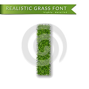 Grass letter I, alphabet 3D design. Capital letter text. Green font isolated white background, shadow. Symbol eco nature