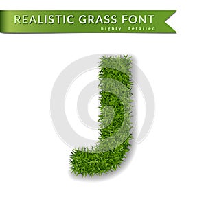 Grass letter J, alphabet 3D design. Capital letter text. Green font isolated white background, shadow. Symbol eco nature