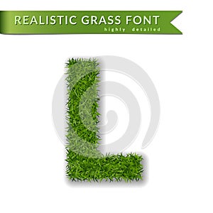 Grass letter L, alphabet 3D design. Capital letter text. Green font isolated white background, shadow. Symbol eco nature