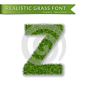 Grass letter Z, alphabet 3D design. Capital letter text. Green font isolated white background, shadow. Symbol eco nature