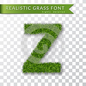 Grass letter Z, alphabet 3D design. Capital letter text. Green font isolated white transparent background, shadow