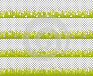 Grass line seamless set with variegated colorful flowers