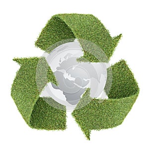 Grass recycle symbol with globe