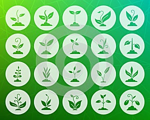 Grass shape carved flat icons vector set