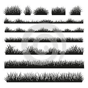 Grass silhouette borders set on background