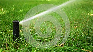 Grass sprinkler on meadow at park