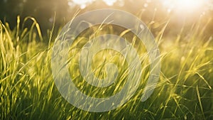 grass and sun grass background with sun beam, soft focus abstract nature