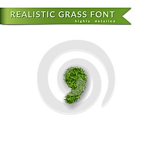 Grass symbol coma, apostrophe text, alphabet 3D design. Green font isolated white background, shadow. Symbol eco nature