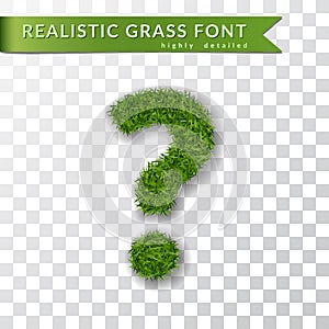 Grass symbol question mark for text, dot, alphabet 3D design. Detailed. Green font isolated white transparent background