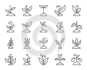 Grass simple black line icons vector set