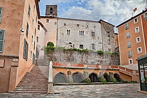 Grasse, Provence-Alpes-Cote dâ€™Azur, France: Bishop`s Square Place de l`eveche with the ancient wash houses