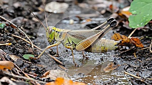 Grasshopper Drinking Water