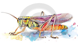 Grasshopper isolated on white design in vivid watercolor