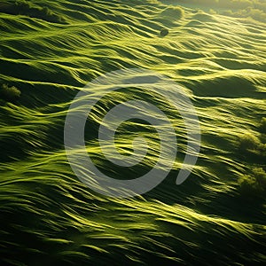 Grassland scenery with morning wind blowing