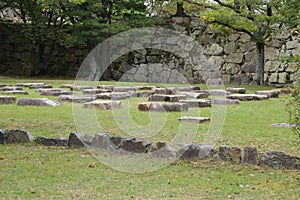 Grassland With Stones In Hiroshima Castle Park Japan