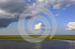 Grasslands, lakes, the sky, the clouds