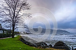 On grassy area near beach on a cloudy day, by the water: Ordu city in Turke