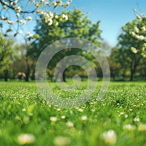 Grassy field with trees in the background