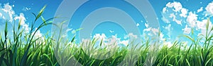 Grassy Field Under Blue Sky With Clouds