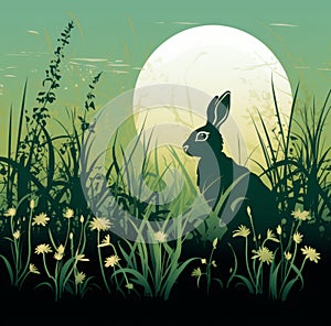 Grassy Fields and Cottontails: A Silhouette of a Rabbit