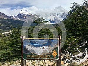 Grassy hillside, with mountains in the distance: Argentina, Cerro Torre