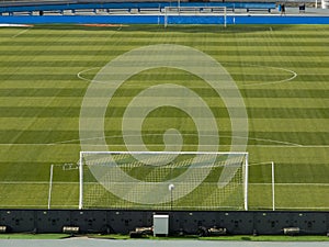 Grassy turf football field. Football field. soccer