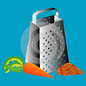 Grate set. Grated carrots . Cooking process vector illustration. photo
