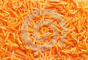 Grated carrot close-up, for backgrounds or textures.