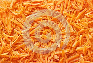 Grated carrot close-up, for backgrounds or textures.