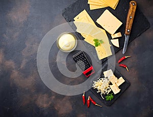 Grated cheese on slate board