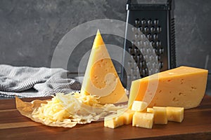 Grated and cut delicious cheese