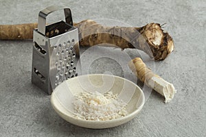 Grated fresh picked horseradish