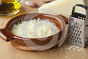 Grated Italian pecorino romano cheese photo