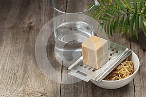 Grated soap for homemade natural laundry detergent