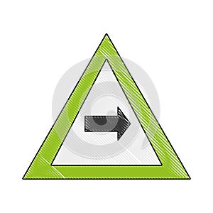 Grated triangle warning notices with turn right sign