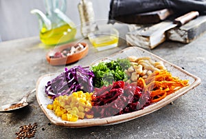 grated vegetables: carrot, beetroot, cabbage and other vegetables