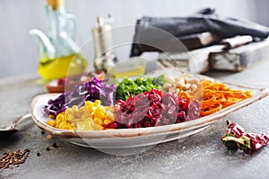 grated vegetables: carrot, beetroot, cabbage and other vegetables