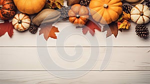 Grateful Gatherings: Pumpkins, Maple Leaves, and Shared Blessings. Thanksgiving Harvest Table with Pumpkins and Maple Leaves.