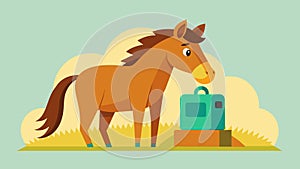 A grateful horse nudging the device with its nose thanking its owner for a fresh bale of hay.. Vector illustration. photo