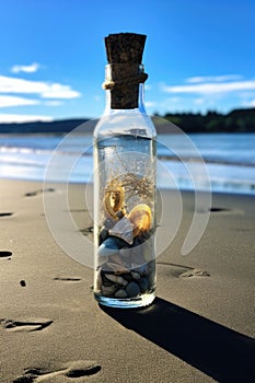 grateful message in a bottle washed up on a beach