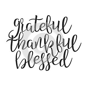 Grateful Thankful Blessed Hand Drawn Phrase Vector