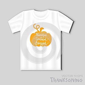 Grateful thankful blessed vector illustration with pumpkin. Thanksgiving design with lettering element