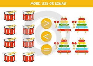 Grater, less or equal with cute cartoon drums and xylophones.