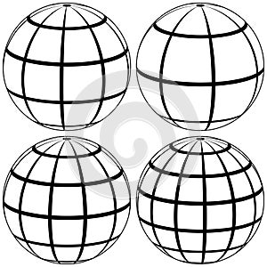 graticule globe Meridian and parallel, vector template graticule ball with lines Earth globe with meridians and