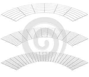 Graticule grid, mesh plane with deform, distortion effect. Reticulate, grate, plexus abstract pattern