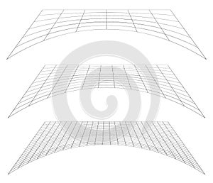 Graticule grid, mesh plane with deform, distortion effect. Reticulate, grate, plexus abstract pattern