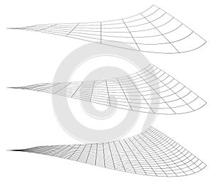 Graticule grid, mesh plane with deform, distortion effect. Reticulate, grate, plexus abstract pattern