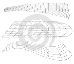 Graticule grid, mesh plane with deform, distortion effect. Reticulate, grate, plexus abstract pattern