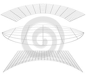 Graticule grid, mesh plane with deform, distortion effect. Reticulate, grate, plexus abstract pattern